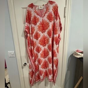 Red and White Printed Kaftan Dress